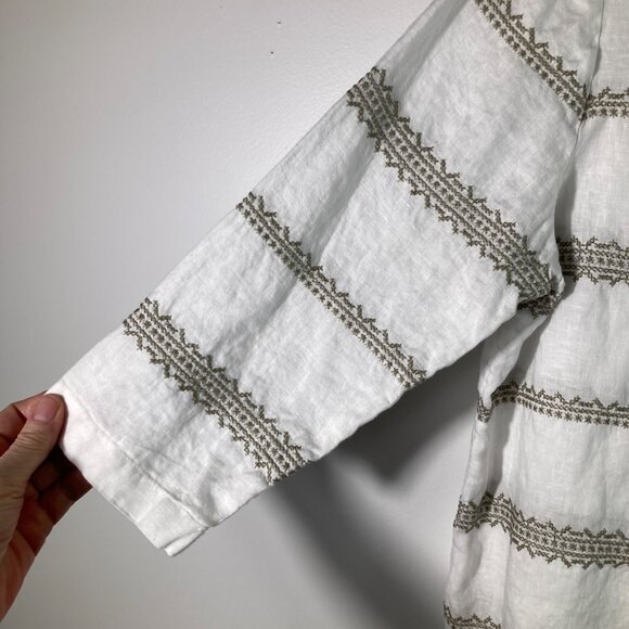 Womens J Jill Love Linen Linen Embroidered Striped Tunic 3/4 Sleeve MP - Picture 5 of 8